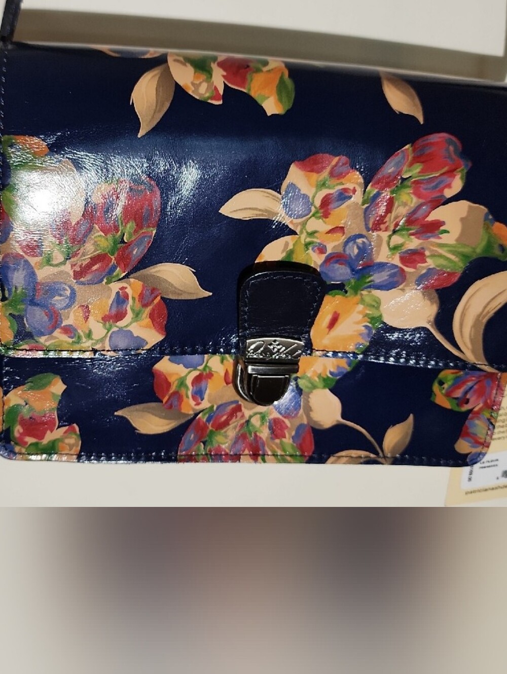 Patricia Nash Navy Floral Patent Crossbody With Bag NWT - Picture 2 of 16